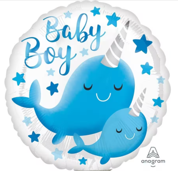 Folienballon - Baby Boy, Narwhal - ø 43cm